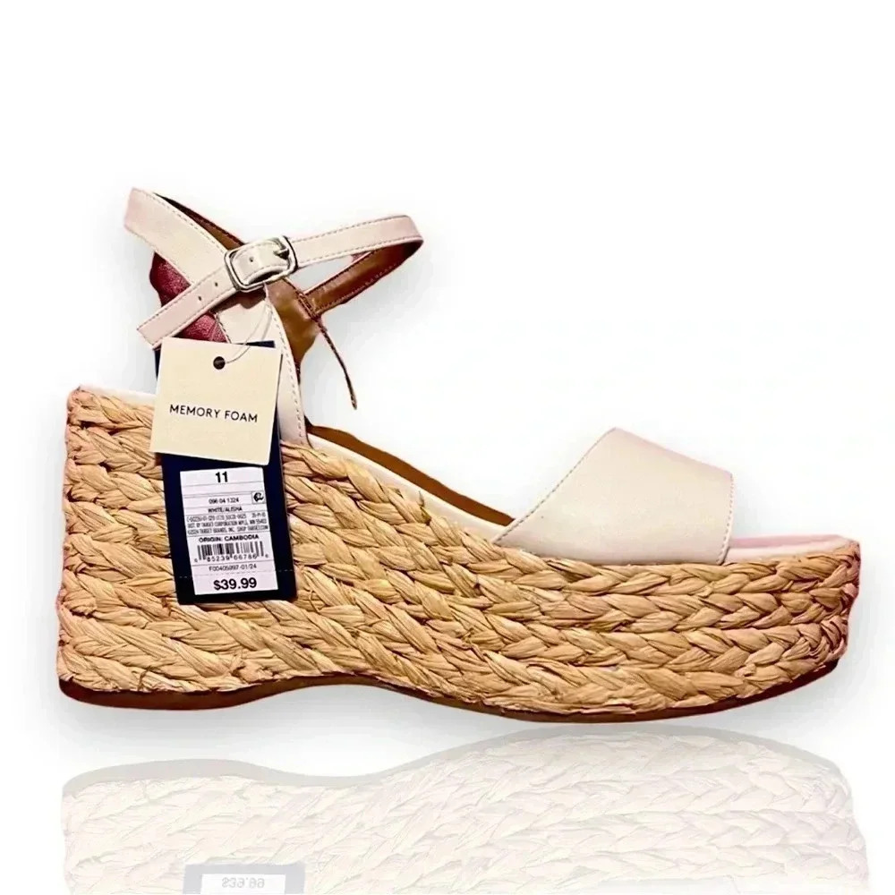 Sz 11 Universal Thread Platform Wedge Heel with Memory Foam Insole White